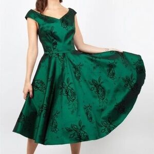 NWT Vodoo Vixen Green and Black Taffeta 60s Style Fit and Flare Dress Size Large